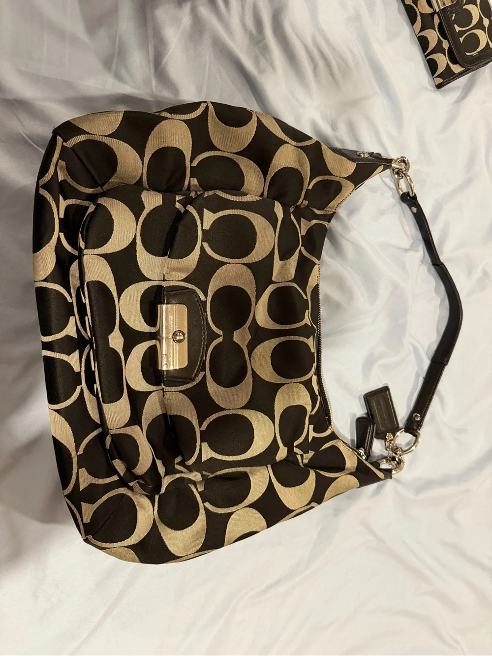Coach Signature Hobo Bag in Khaki and Black
